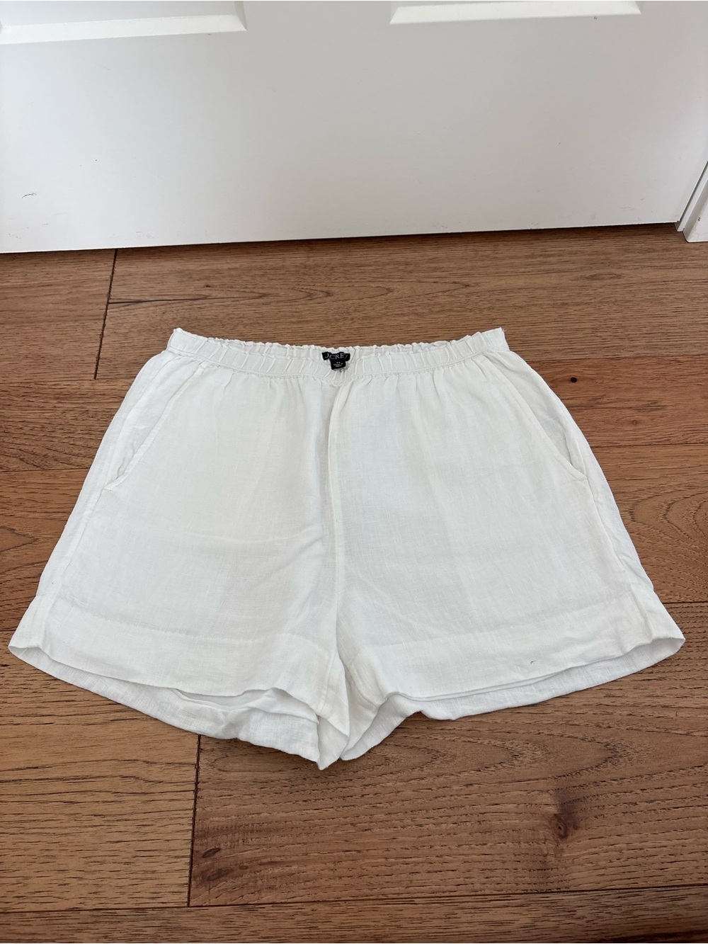 J. Crew Cream High-Waist Elastic Linen-Blend Shorts
